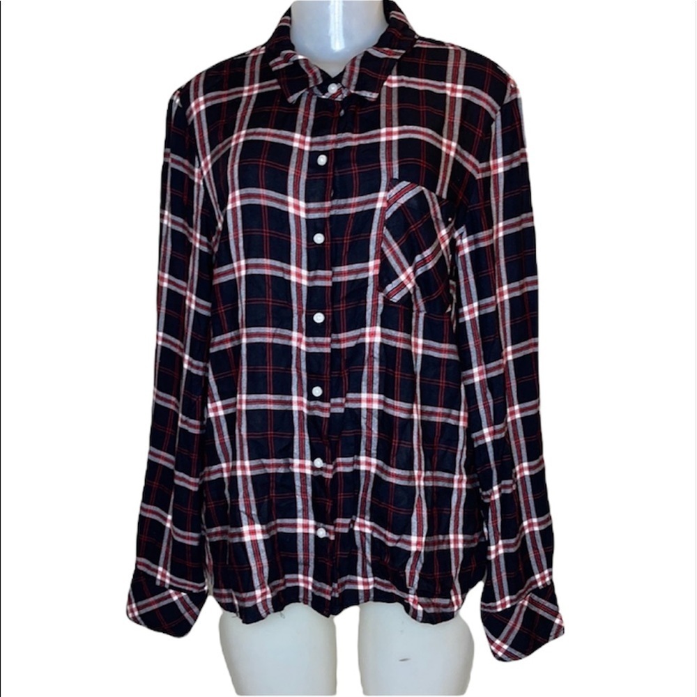 Tommy Hilfiger Long Sleeve Plaid Flannel Boyfriend Check Button Down Shirt Sz S